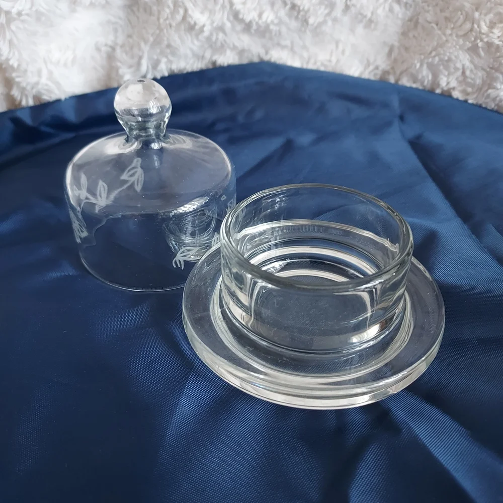 Princess House Crystal Heritage Clear Lidded Mini Butter Bell Jar Leaf Pattern